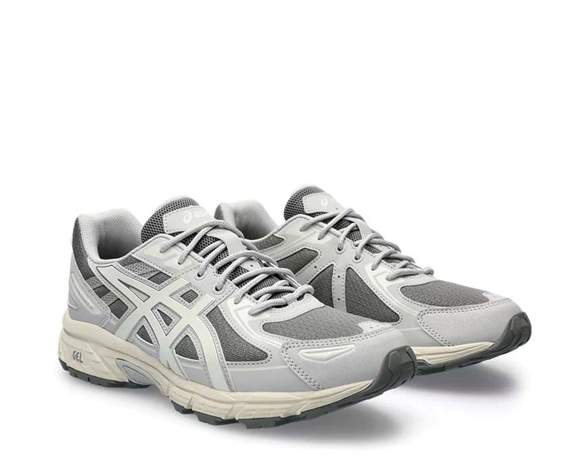 Asics Gel Venture 6 Clay Grey/Cream vista laterale — tomaia mesh trail