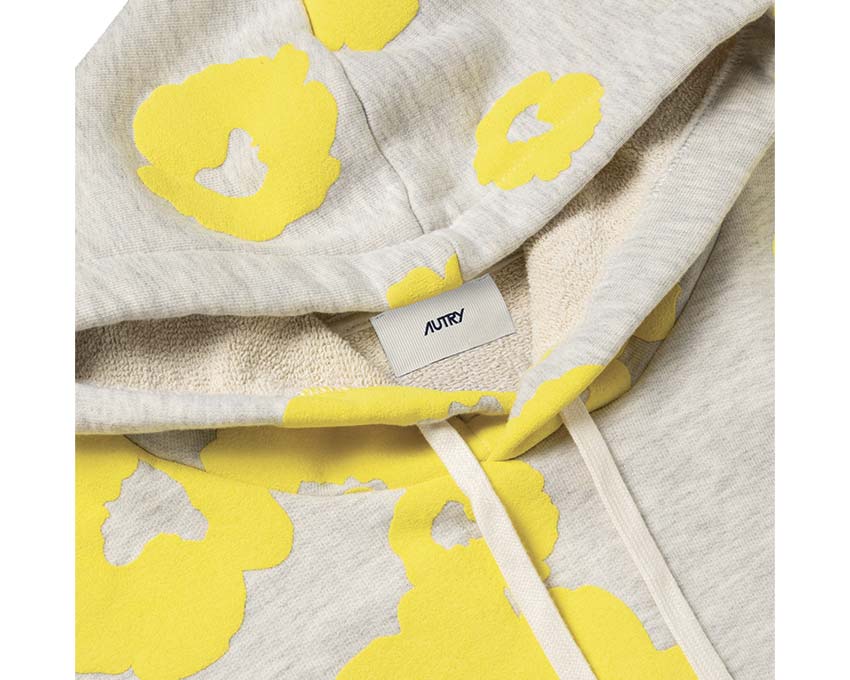 Autry Flowers Hoodie Grau Gelb Rückseite — Rückseite floraler Hoodie Baumwolle Autry