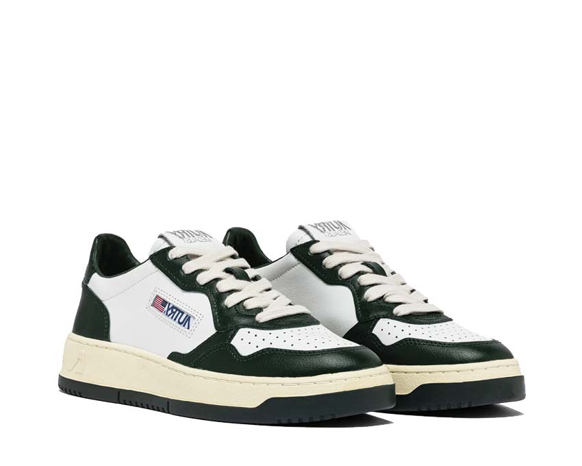 Autry Medalist Low White Mountain vue latérale — cuir lisse blanc et navy