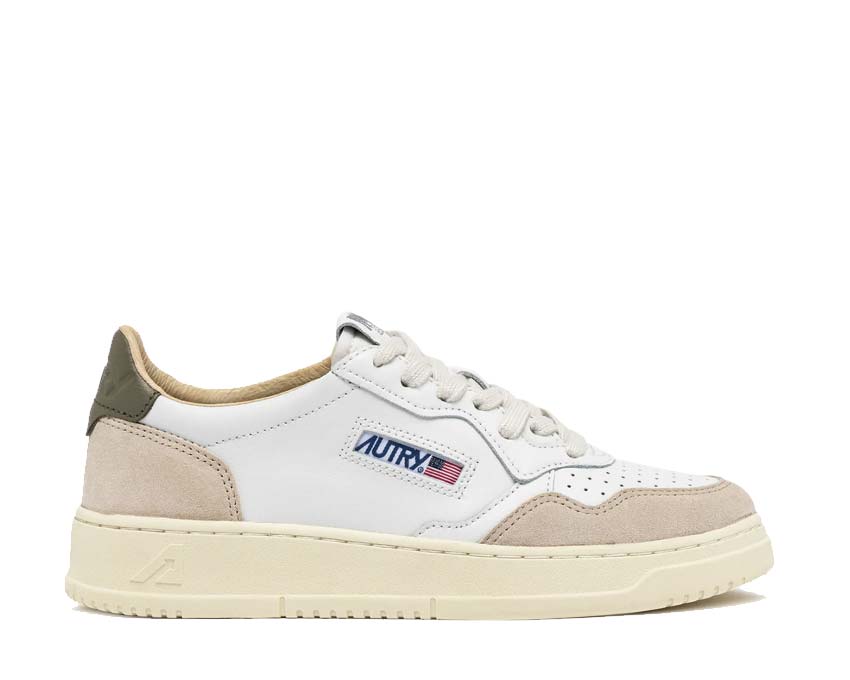 Autry Medalist Low Cuir/Daim Covert Green — sneaker homme cuir daim vert militaire