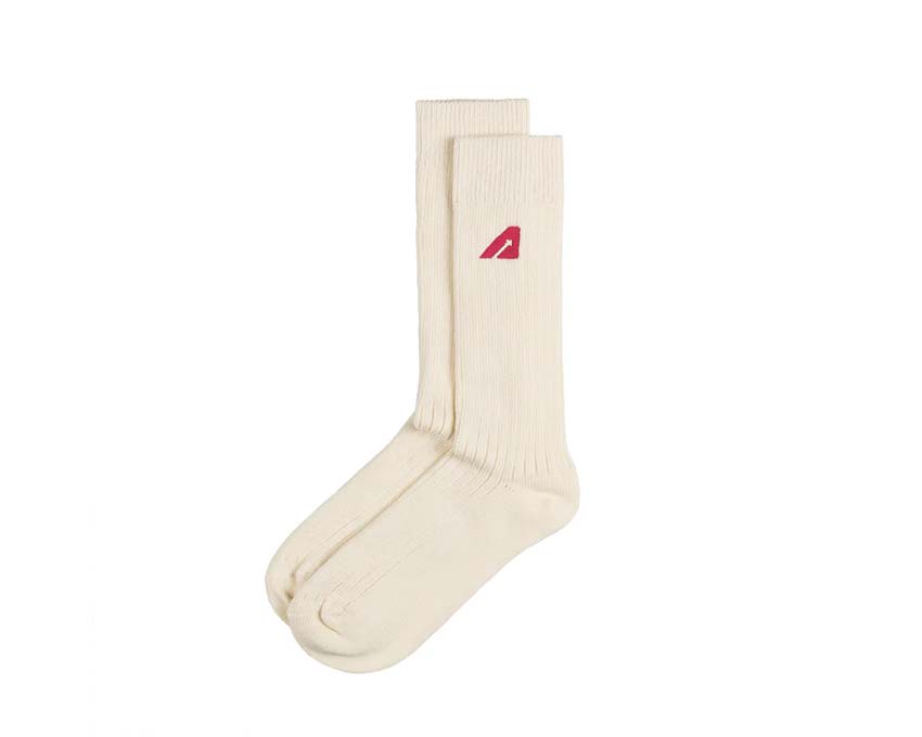 Autry Socks Knitted Cotton Light Cream SOPU39ES — chaussettes tricotées coton crème clair logo Autry