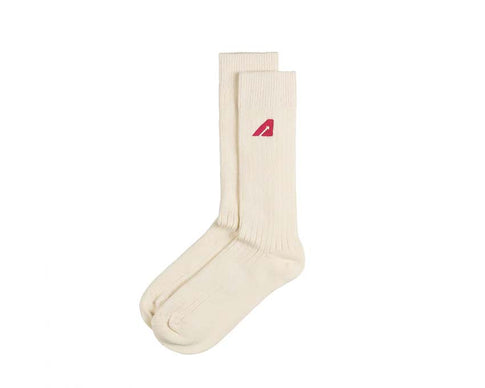 Autry Socks Knitted Cotton Light Cream SOPU39ES — chaussettes tricotées coton crème clair logo Autry