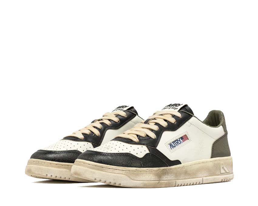 Autry Super Vintage Low White Caviar vue latérale — cuir blanc noir vintage homme