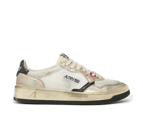 Autry Super Vintage Low Mesh Suede White Gold — Herren-Sneaker Mesh und Wildleder