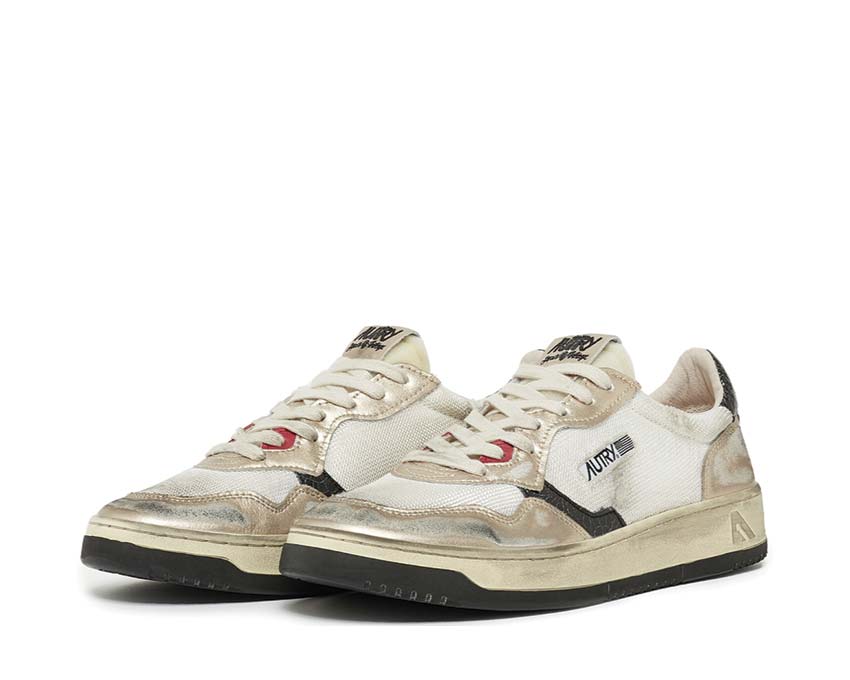 Autry Super Vintage Low Mesh Suede White Gold Seitenansicht — atmungsaktives Mesh