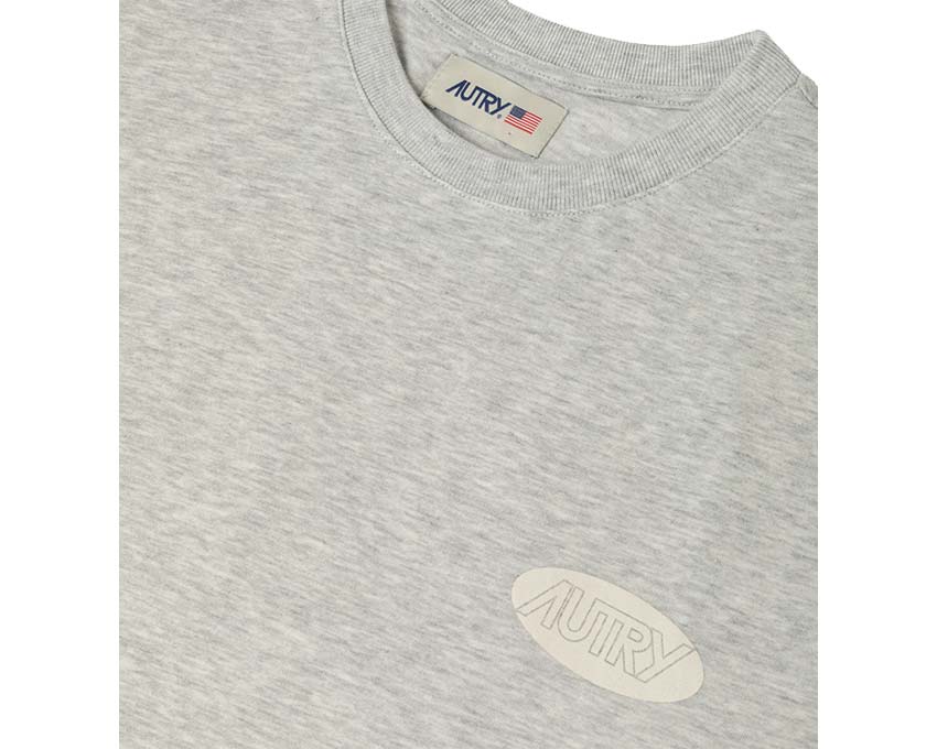 Autry T-Shirt Main Cotton Light Blue détail — broderie logo Autry bleu ciel