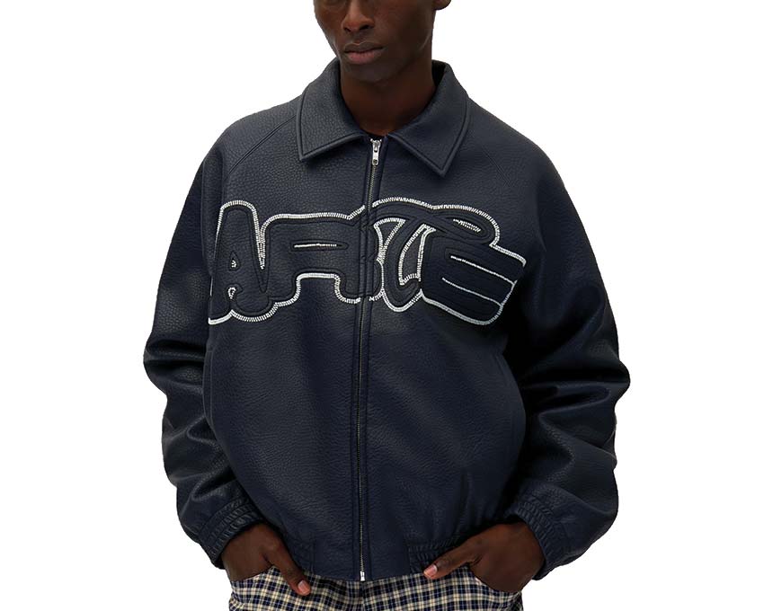 Arte Big Logo Leather Jacket Navy — veste unisexe cuir grand logo navy