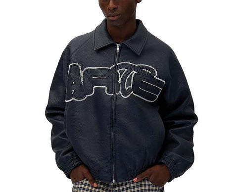 Arte Big Logo Leather Jacket Navy — veste unisexe cuir grand logo navy