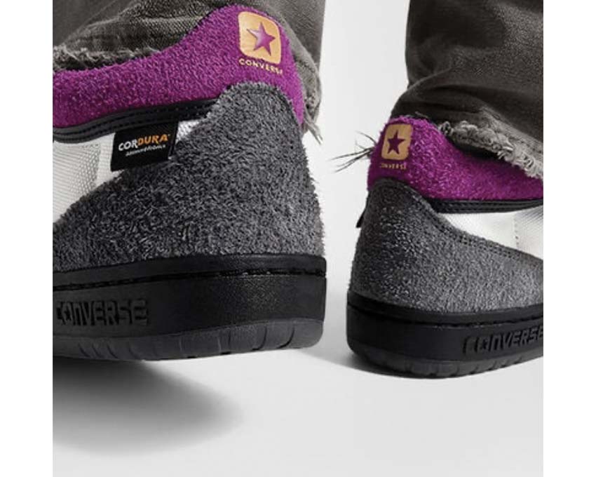 Converse Fastbreak Pro Mid Dark Matter Charcoal détail — languette et logo Fastbreak basketball