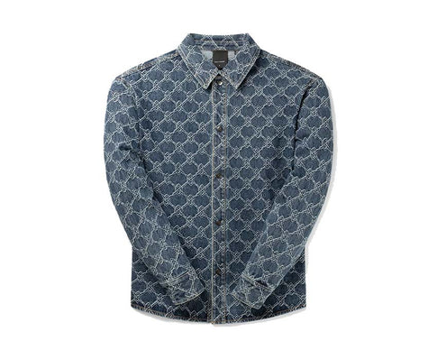 Daily Paper Rahul Shield Shirt Blue — camicia uomo stampa shield cotone