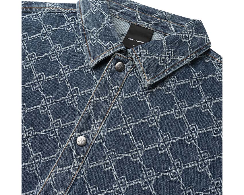 Daily Paper Rahul Shield Shirt Blue dettaglio — colletto abbottonato logo