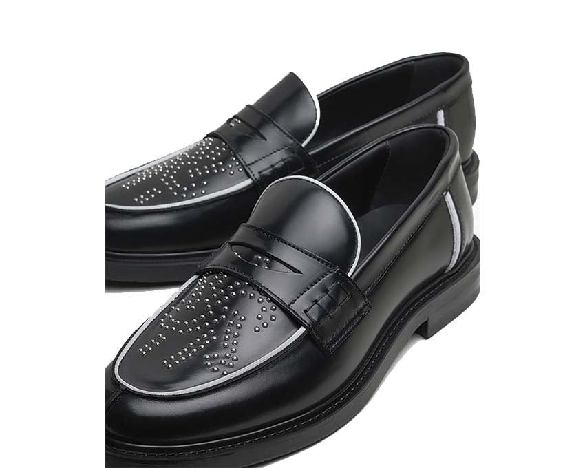 Filling Pieces Loafer Gowtu Studs Black vista laterale — borchie oro/argento