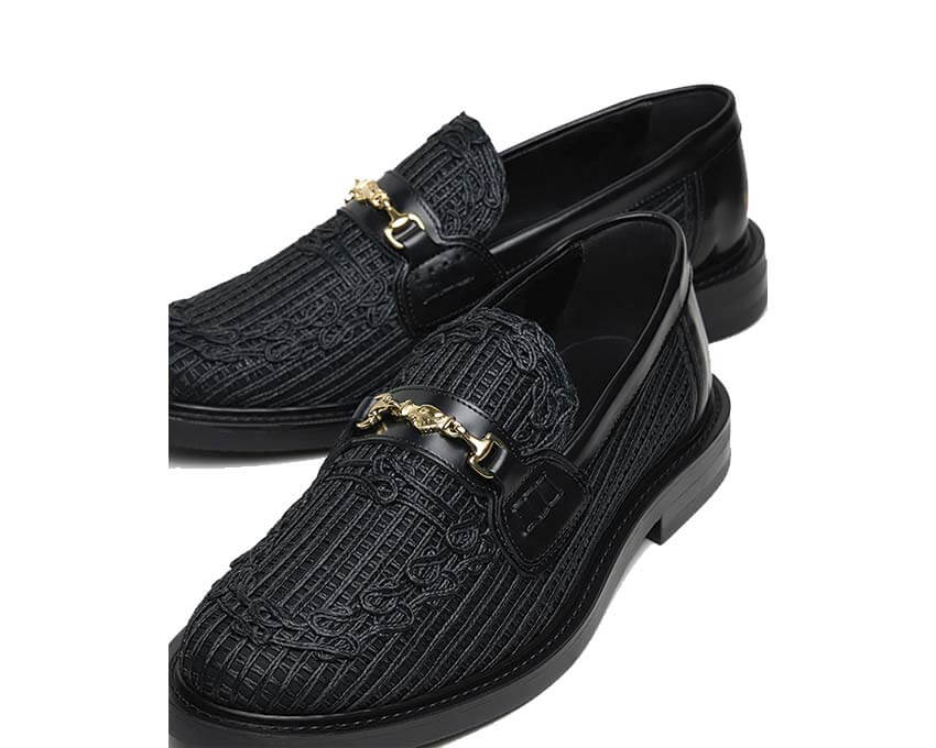 Filling Pieces Loafer Panier Black Seitenansicht — Korbgeflecht Leder