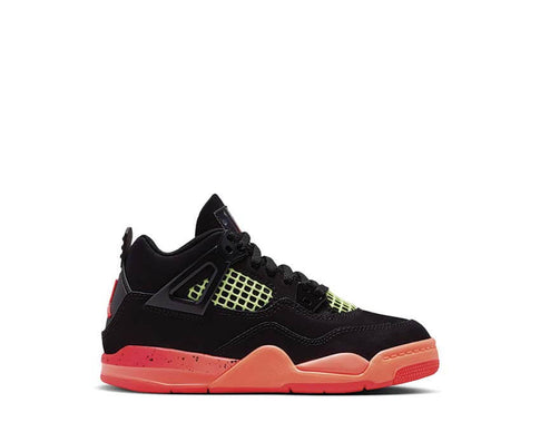 Jordan 4 Retro PS Infrared 23 Black/Mango — preschool sneakers visible Air Jordan 4