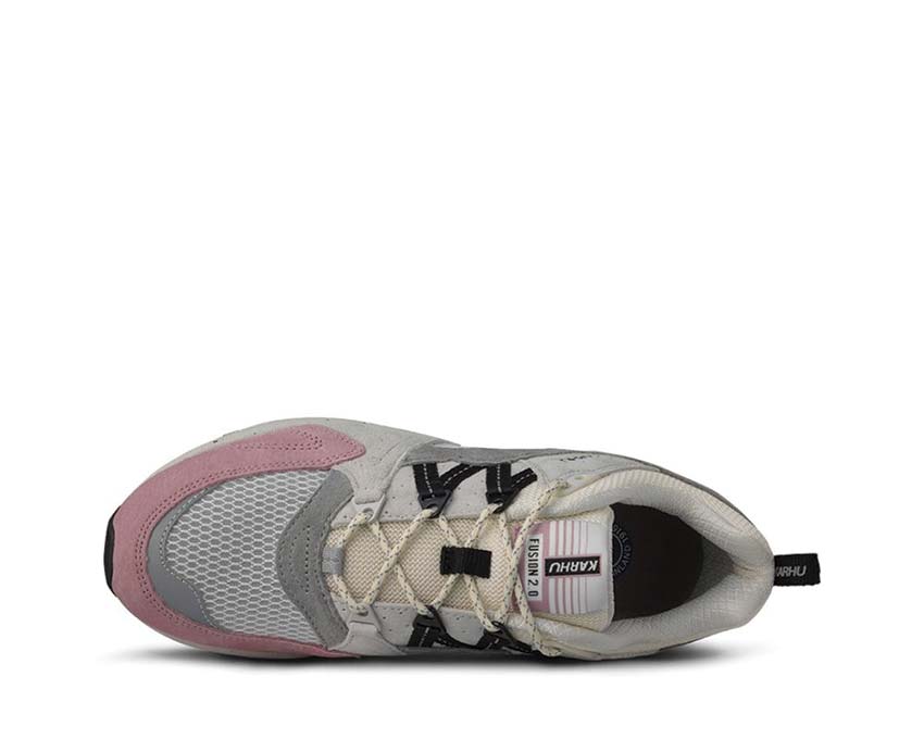 Karhu Fusion 2.0 Lilas Jet Black Lime dettaglio — logo orso Karhu tricolore lilla nero lime