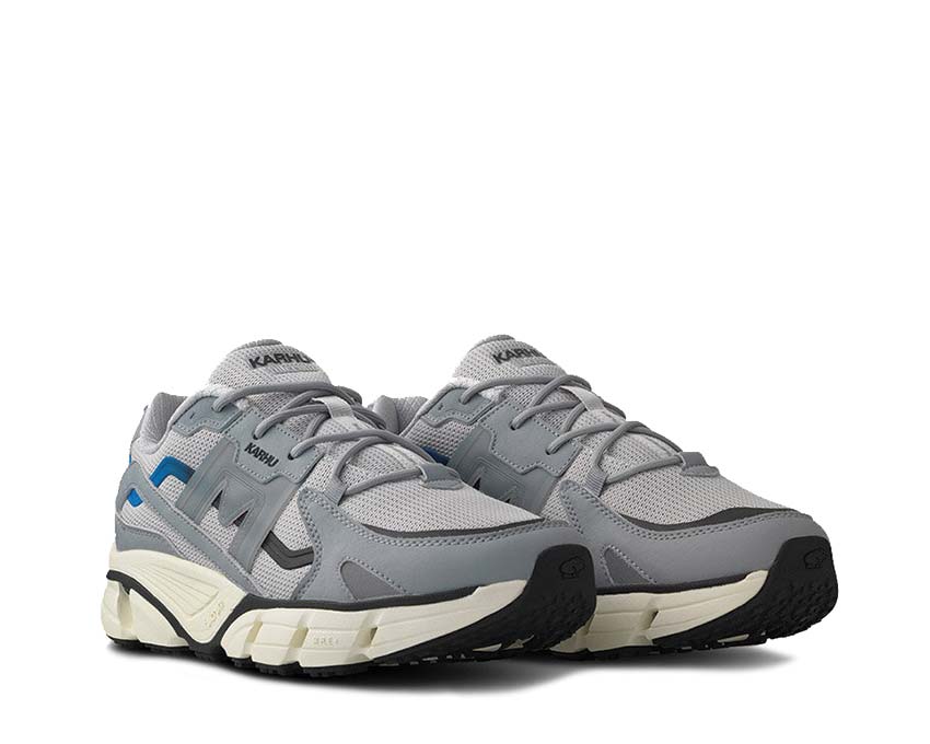 Karhu Super Fulcrum White Quarry vue latérale — tige cuir blanc et gris quarry