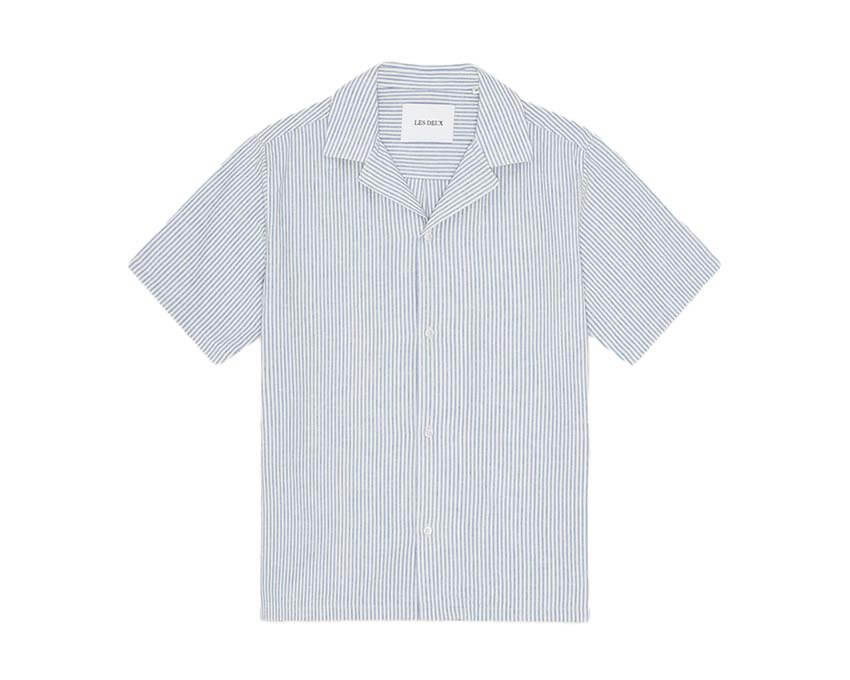 Les Deux Lukas Stripe Cotton Linen Shirt Washed Navy — chemise homme rayée