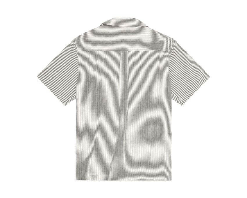 Les Deux Lukas Stripe Cotton Linen Shirt Dark Navy vue latérale — coupe décontractée