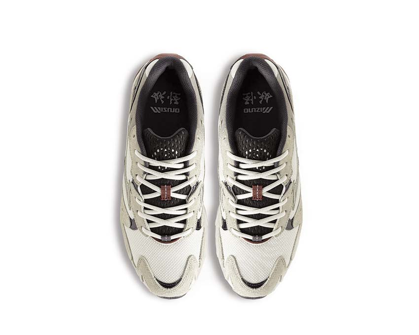 Mizuno Wave Rider 10 Yokai Cream vista laterale — mesh traspirante stampa Yokai