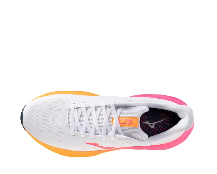 Mizuno Wave Sky 9 White Tang Orange Pink Tetra détail — renforts orange