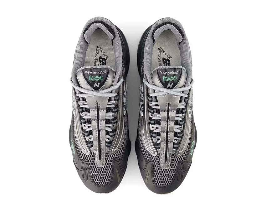 New Balance 1000 Black Silver semelle — EVA noire grip tout-terrain sculpté