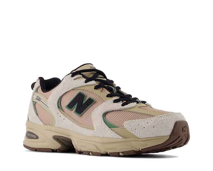 New Balance 530 Linen Incense Flat Taupe vista laterale — tomaia in mesh traspirante