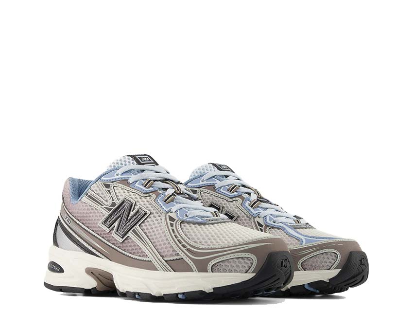 New Balance 740 Sea Salt side view — natural sand mesh and suede upper
