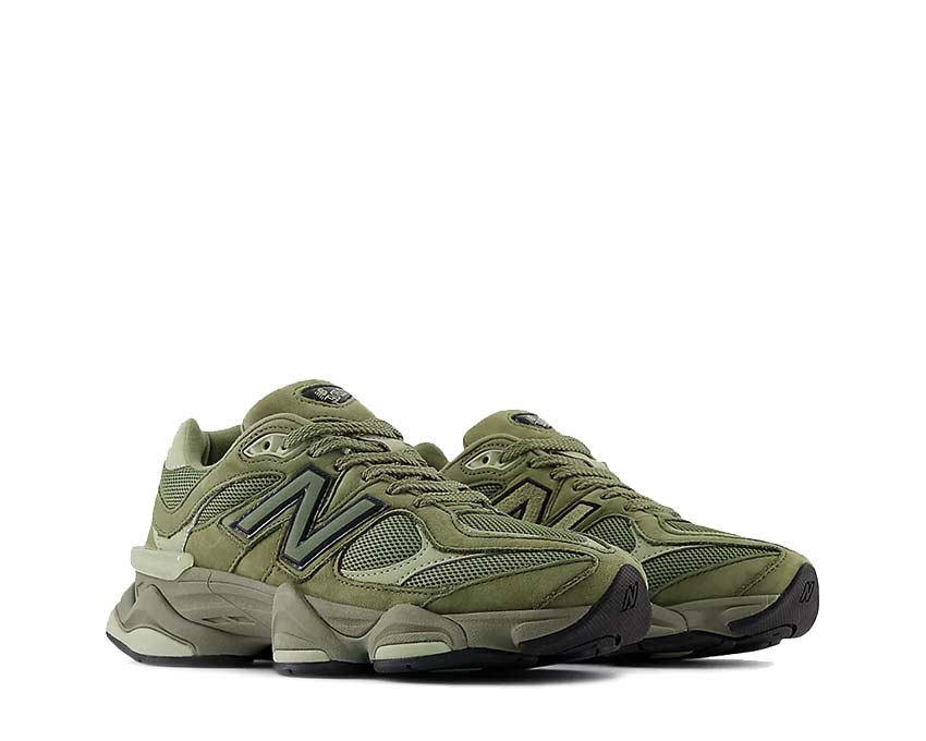 New Balance 9060 Dark Olivine vue latérale — tige multi-matières