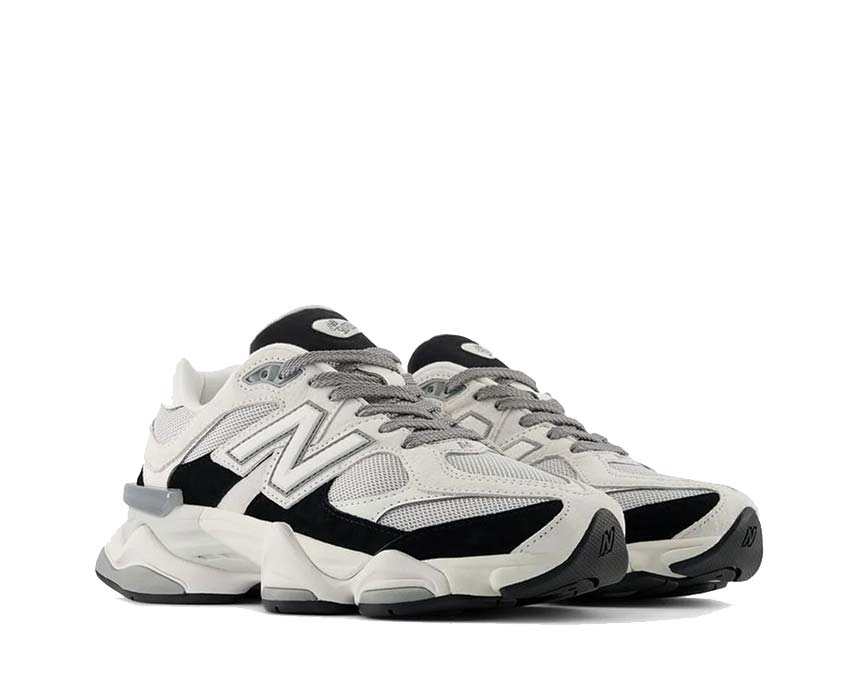 New Balance 9060 Jet Black vista laterale — tomaia mesh e scamosciato