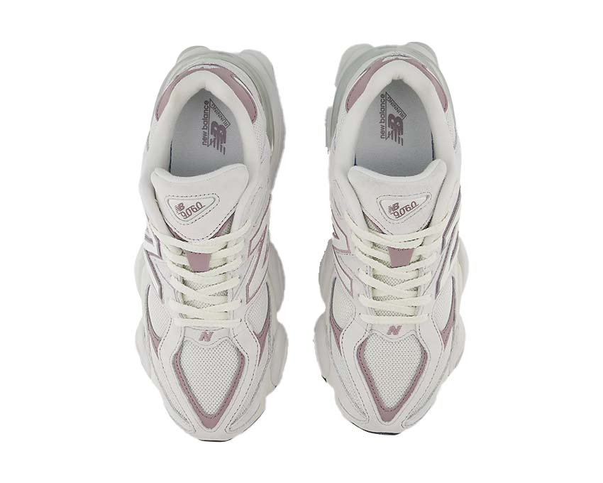 New Balance 9060 Grey Matter Ice Wine Detail — überlagerte Materialpaneele
