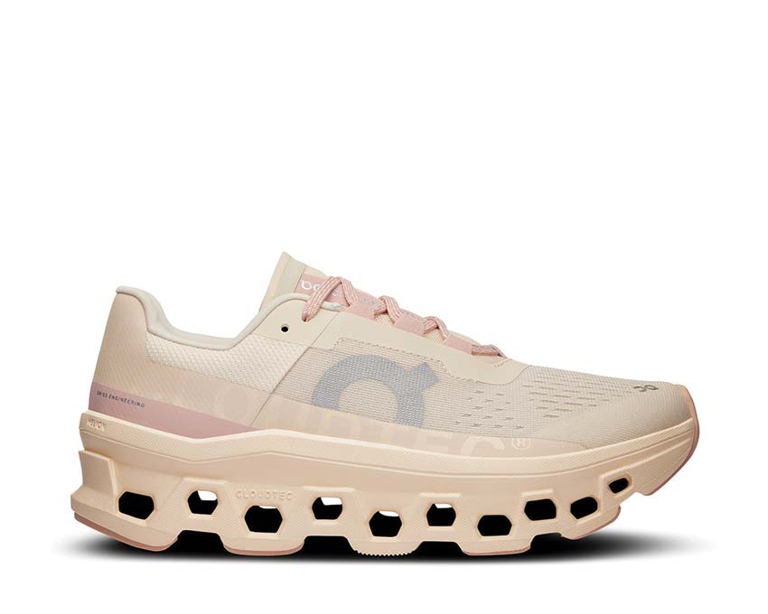 On Cloudmonster W White/Aurora — zapatilla running mujer amortiguación CloudTec máxima