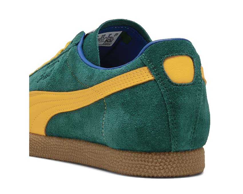 Puma Brasil Dark Myrtle vue latérale — cuir vert foncé et tangerine