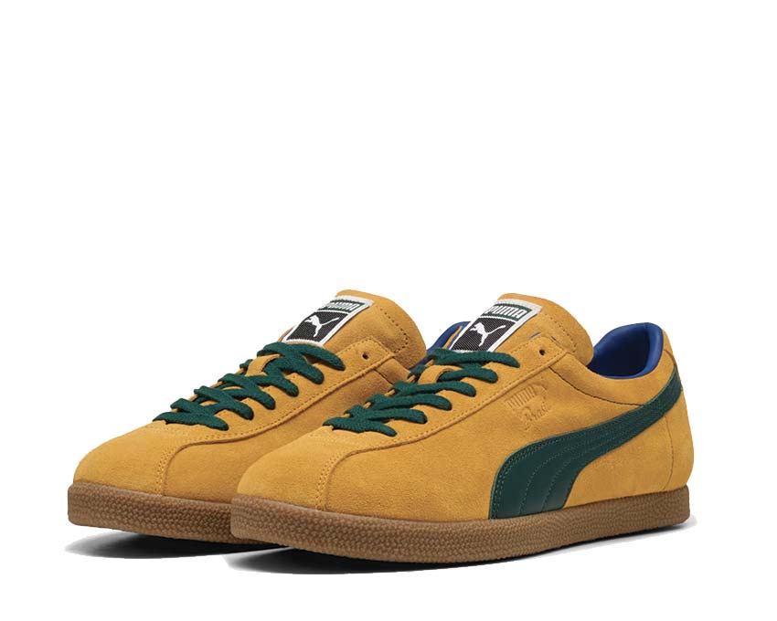 Puma Brasil Tangerine Dark Myrtle Detail — Puma Logo Leder