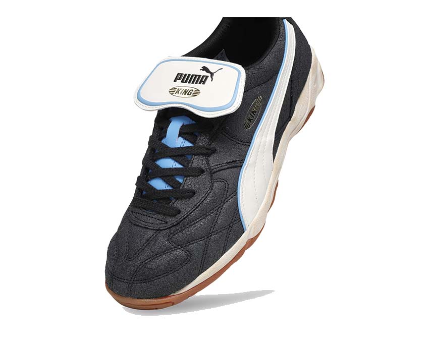 Puma King Indoor D10 Black Warm White vista laterale — pelle nera King D10