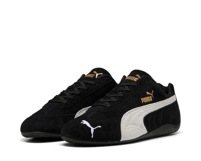Puma Speedcat OG Black White vista laterale — tomaia in pelle racing