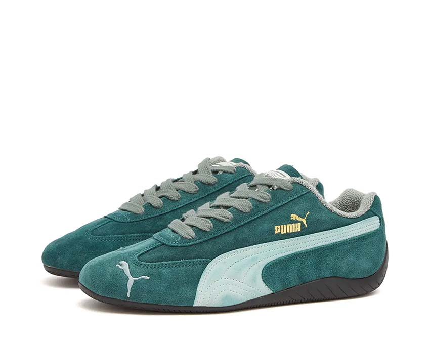 Puma Speedcat NeverWorn V Dark Myrtle vista laterale — scamosciato verde scuro