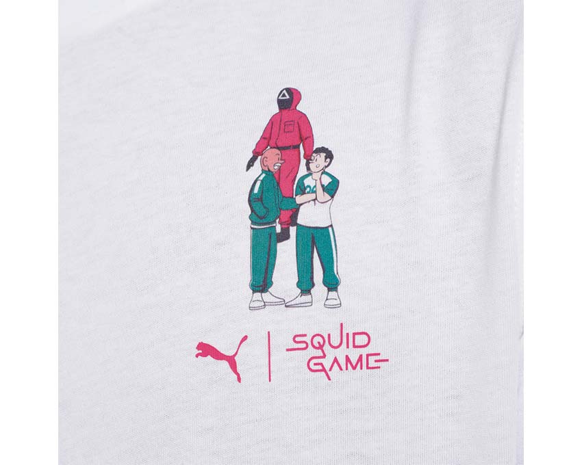 Puma x Squid Game Tee White détail — imprimé Squid Game blanc