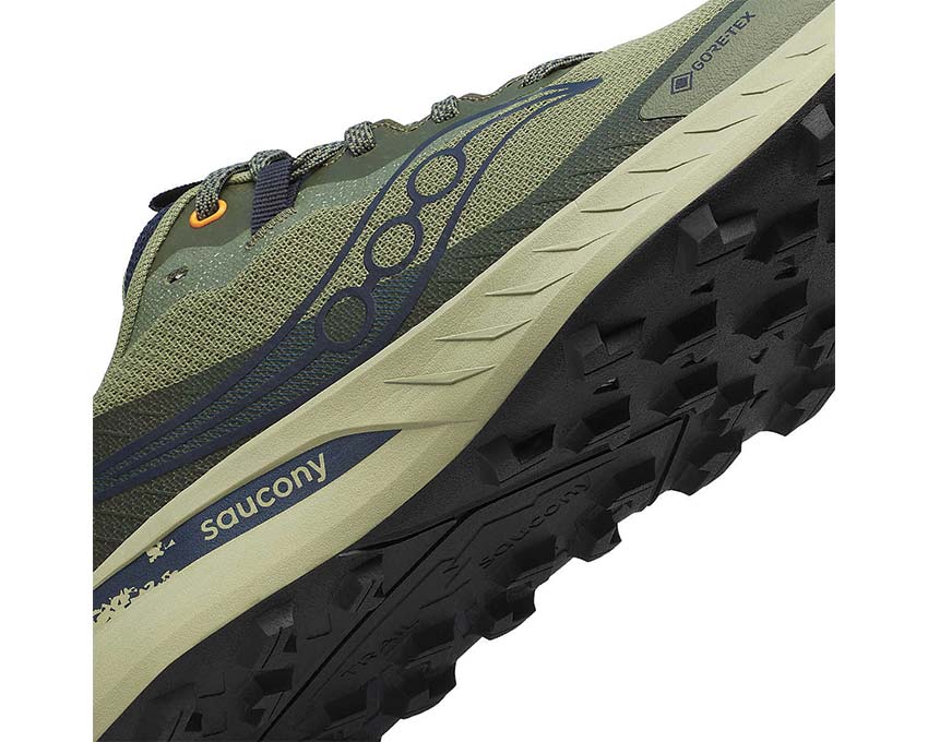 Saucony Peregrine 15 GTX Hemlock Navy vue latérale — tige mesh respirante