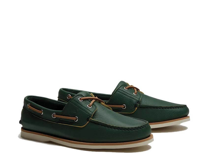 Timberland Classic Boat Shoe Medium Green Seitenansicht — Profil grüner Mokassin Herren