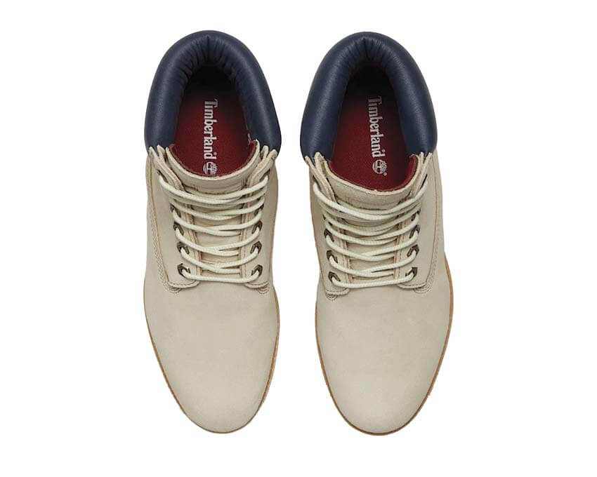 Timberland Premium 6 Inch Waterproof Boot detail — nubuck and round laces men's boot