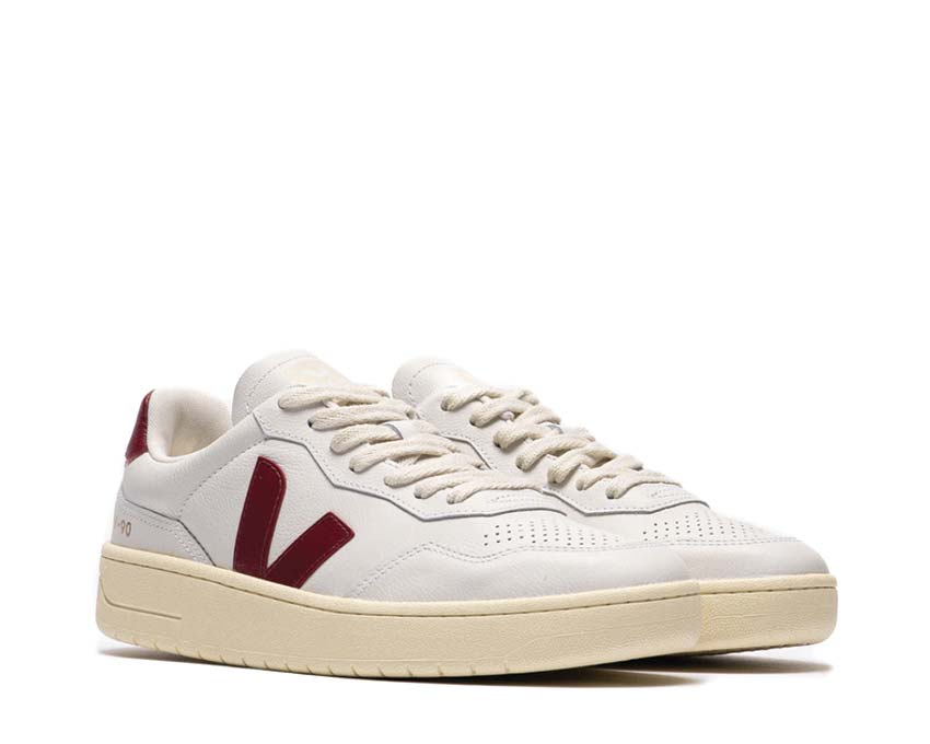 Veja V-90 O.T. Leather White Marsala semelle — semelle haute profil