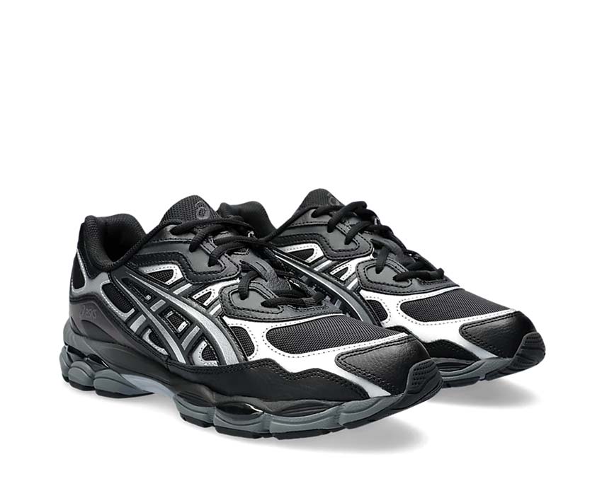 Asics Gel NYC Black/Graphite Grey vista laterale — tomaia mesh e cuoio vintage
