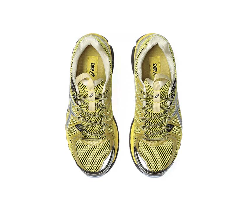 Asics UB9-S Gel Kayano 20 Kiko Kostadinov Vibrant Yellow/Pure Silver vista trasera — amortiguación Gel colaboración