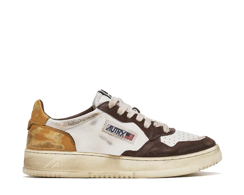Autry Super Vintage Low Leat White Brown — Herren-Sneaker zweifarbiges Leder