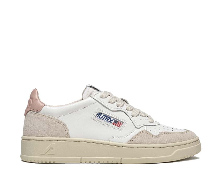 Autry Medalist Low White Powder — zapatilla mujer cuero y ante blanco polvo