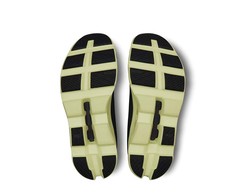 On Cloudmonster Black/Acacia vista posteriore — ammortizzazione CloudTec scarpa running uomo
