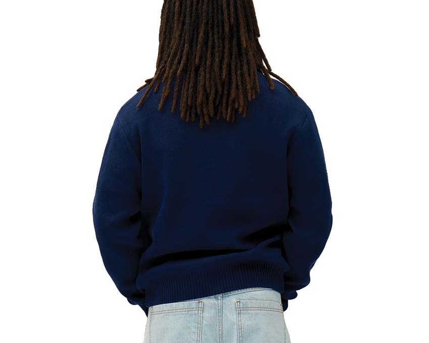 Arte Bird Logo Knit Navy detail — bird motif knit