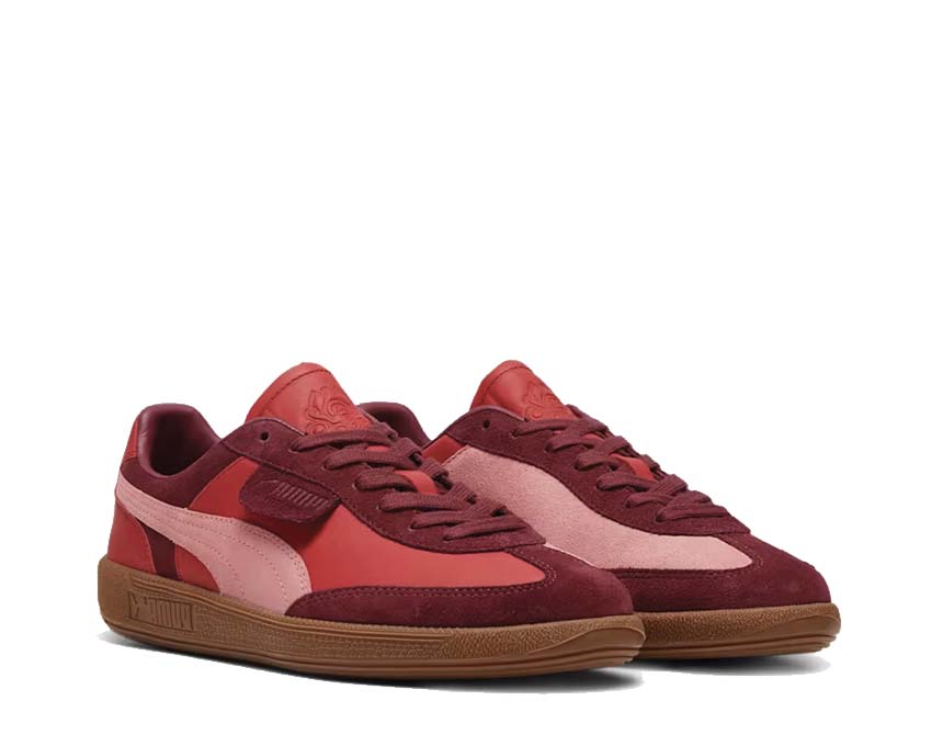 Puma Palermo Palomo Regal Red Passion Fruit vista laterale — pelle rosso reale e rosa