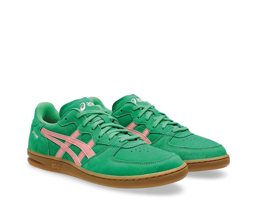 Asics Skyhand OG Cilantro/Grapefruit vista laterale — pelle e mesh lifestyle
