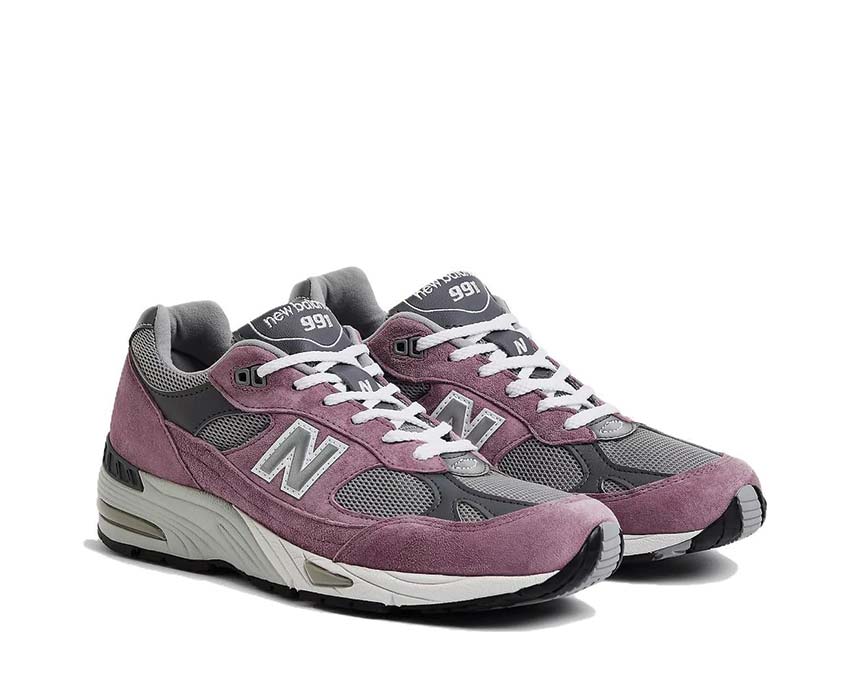 New Balance 991 Made in UK Mauve vue latérale — silhouette running héritage